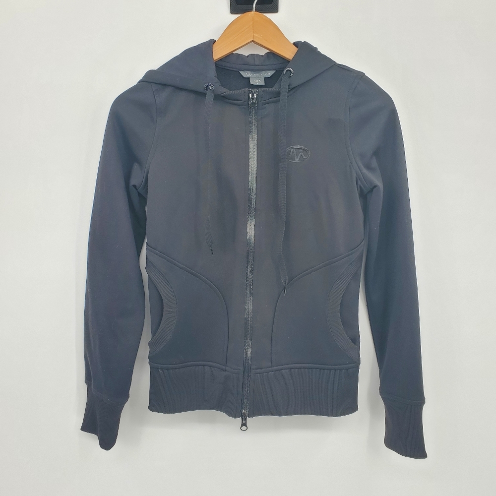 ◇◇ Armani Exchange Black Zip Front Hoodie Black Size Small